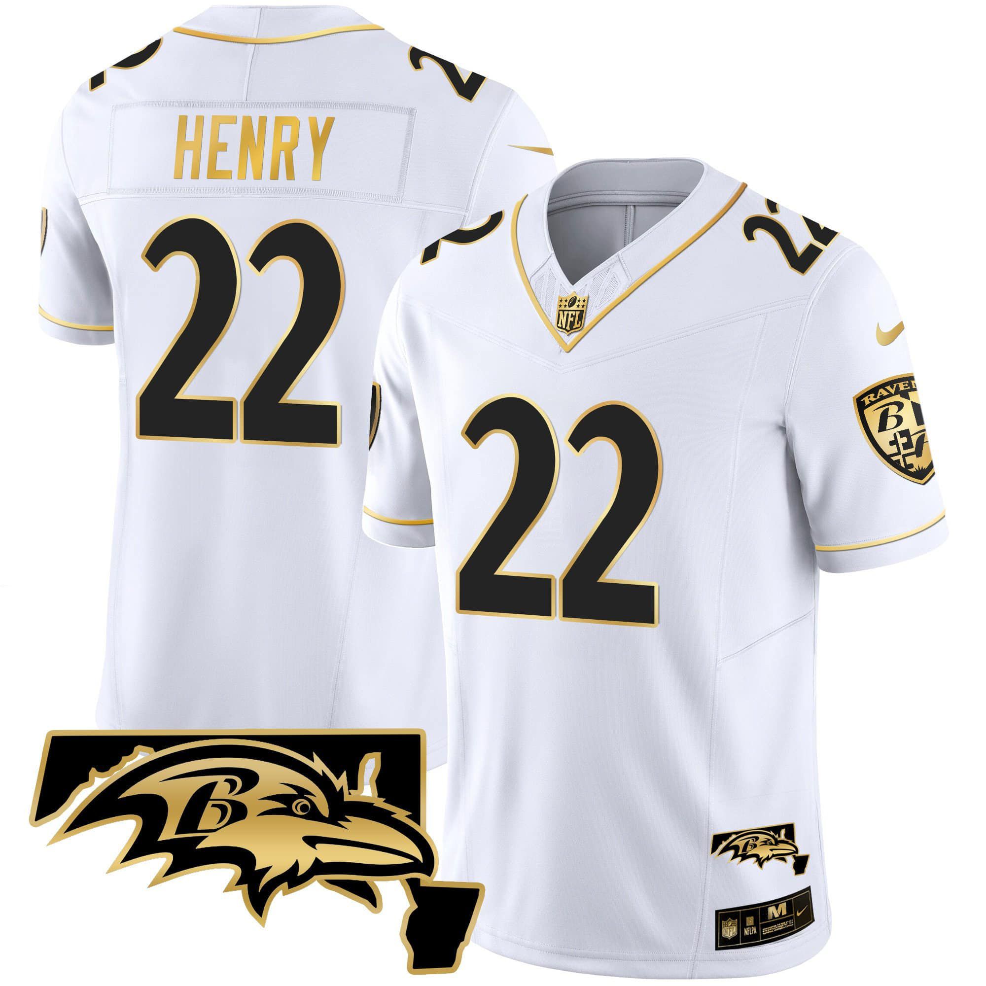 Men Baltimore Ravens #22 Henry White Gold 2024 Nike Maryland Patch Vapor Limited NFL Jersey->indianapolis colts->NFL Jersey